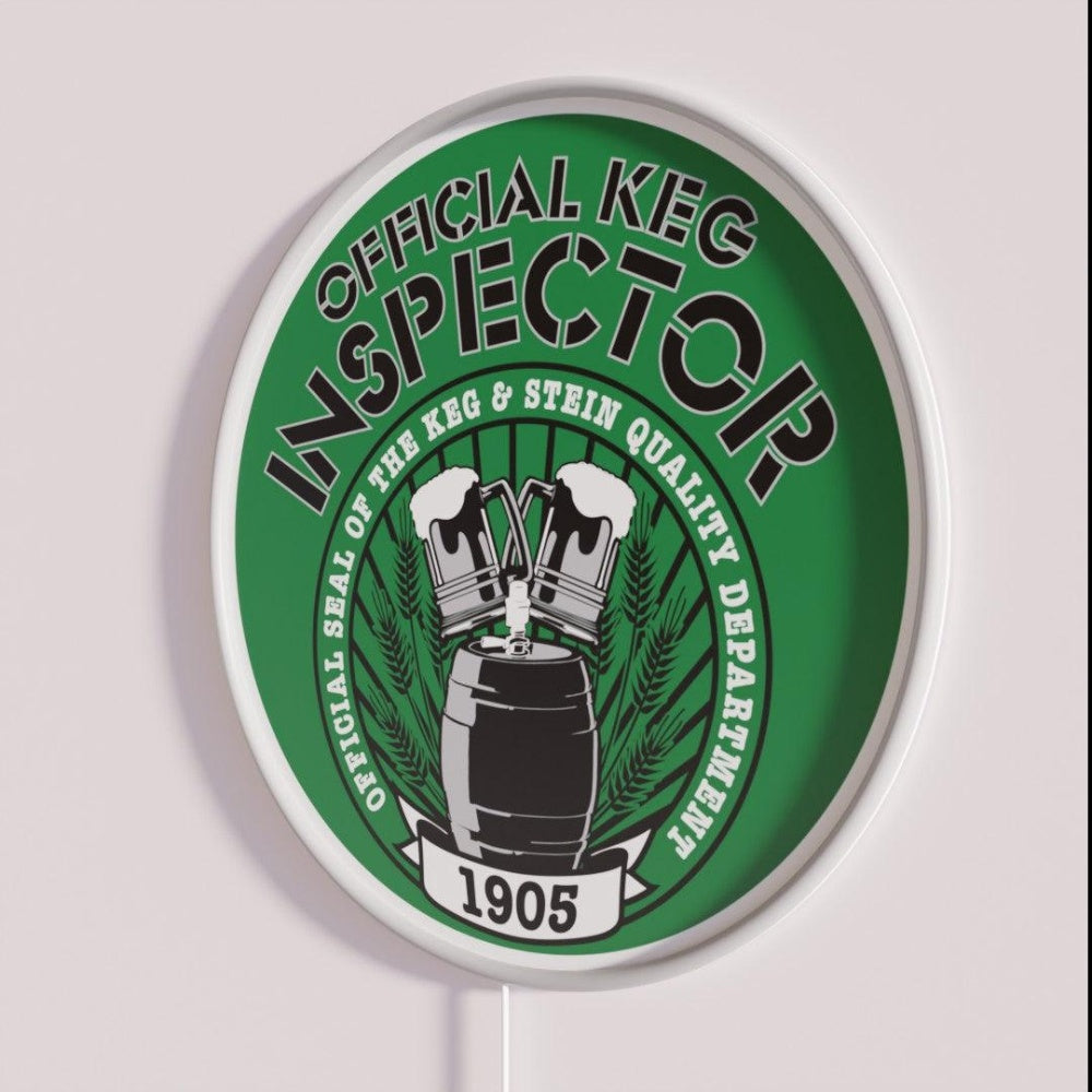 Keg Inspector Rgb Led Neon Sign - Neon sign mounted on wall in room