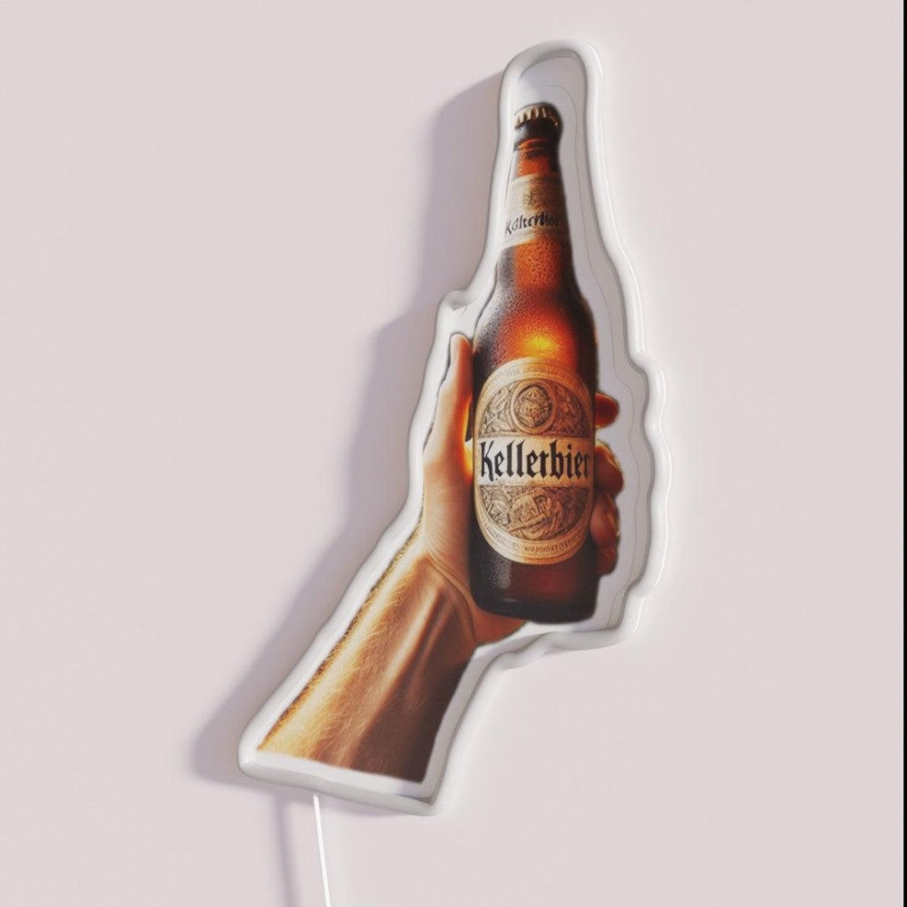 Kellerbier Classic Handcrafted Taste Rgb Led Neon Sign - Neon sign mounted on wall in room