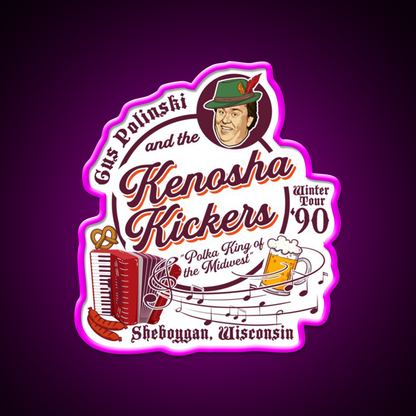 Kenosha Kickers The Polka King Beer Bar Decor Led Neon Sign Rgb Color - Neon sign mounted on wall in room
