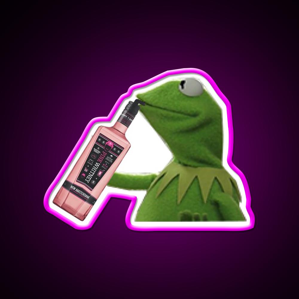 Kermit Sipping Pink Whitney Beer Bar Decor Led Neon Sign Rgb Color - Neon sign mounted on wall in room