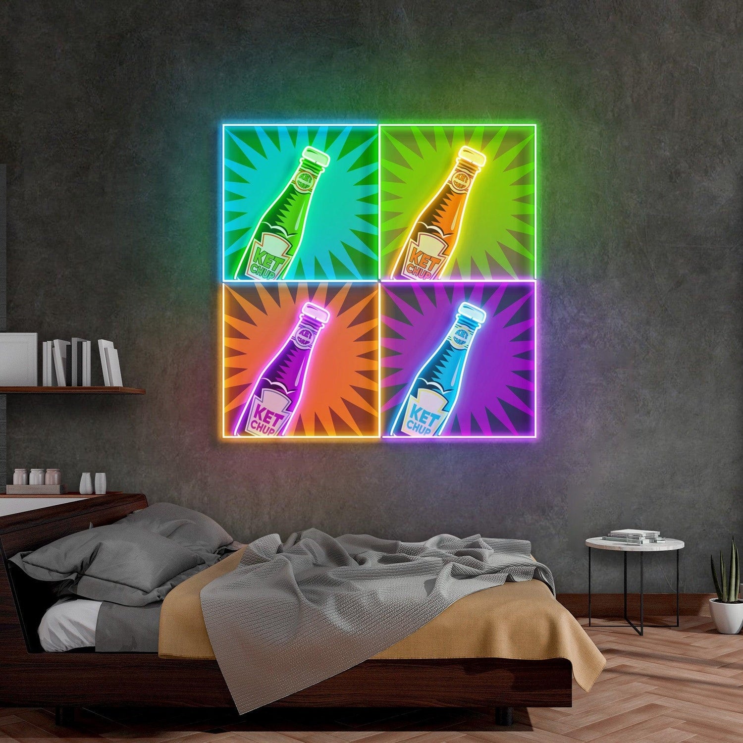 Ketchup Vibrant Uv Printed Led Neon Sign With Multicolor Bottles For Home Bar Decor | Shineneon