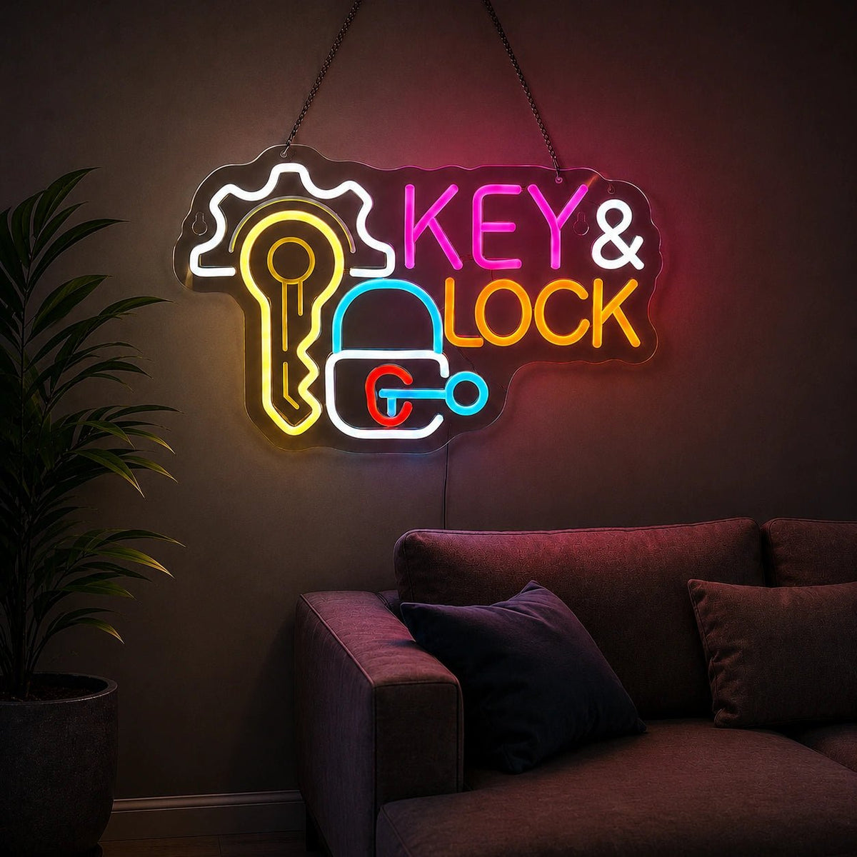 Key And Lock Gear LED Neon Sign - Shineneon