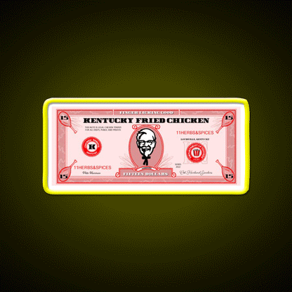 Kfc Dollar Bill Fast Food Led Neon Sign For Burger Place Rgb Color - Custom LED neon sign front view