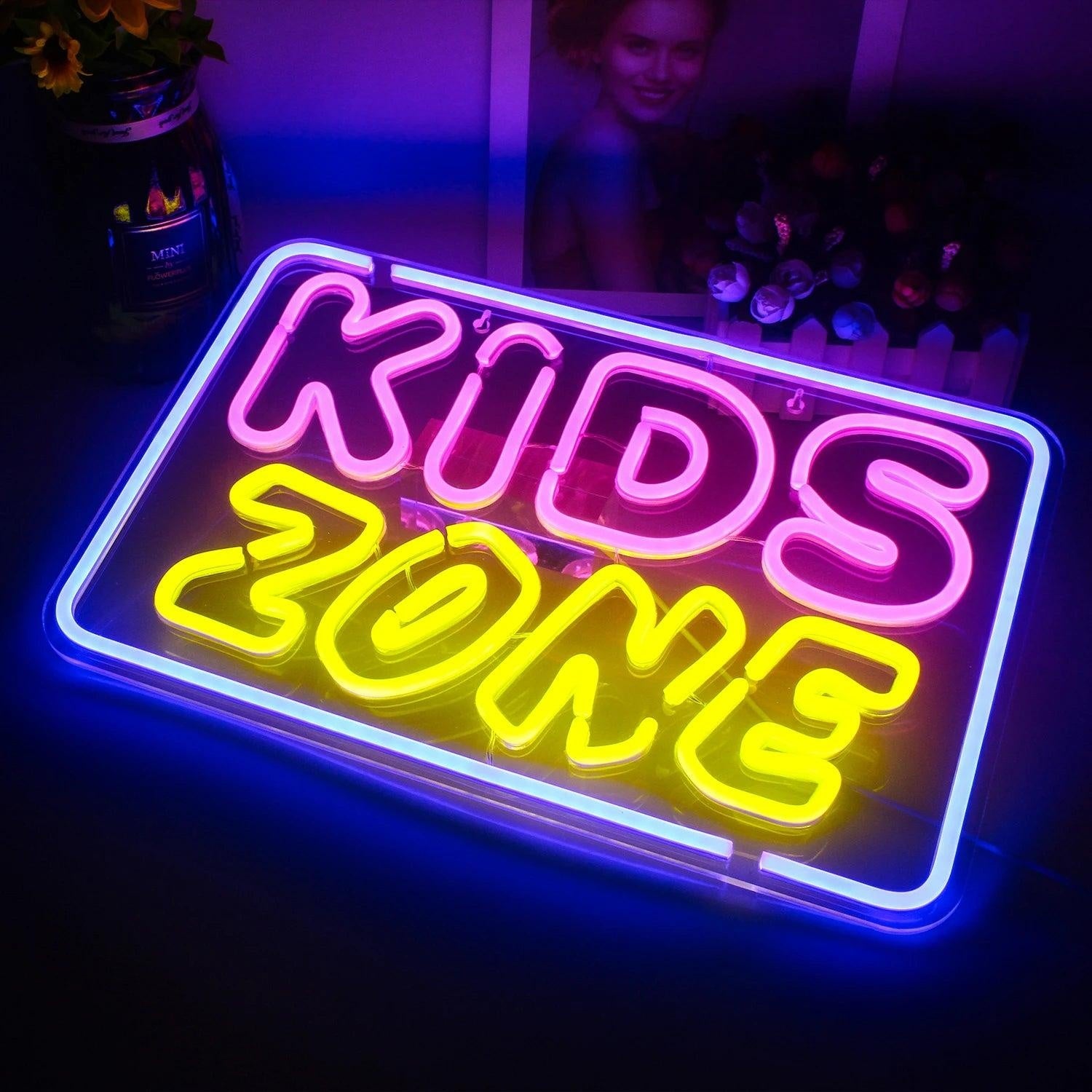 Kids Zone Blue Pink Yellow Led Neon Sign For Playroom Nursery Childrens Area Decor | Shineneon