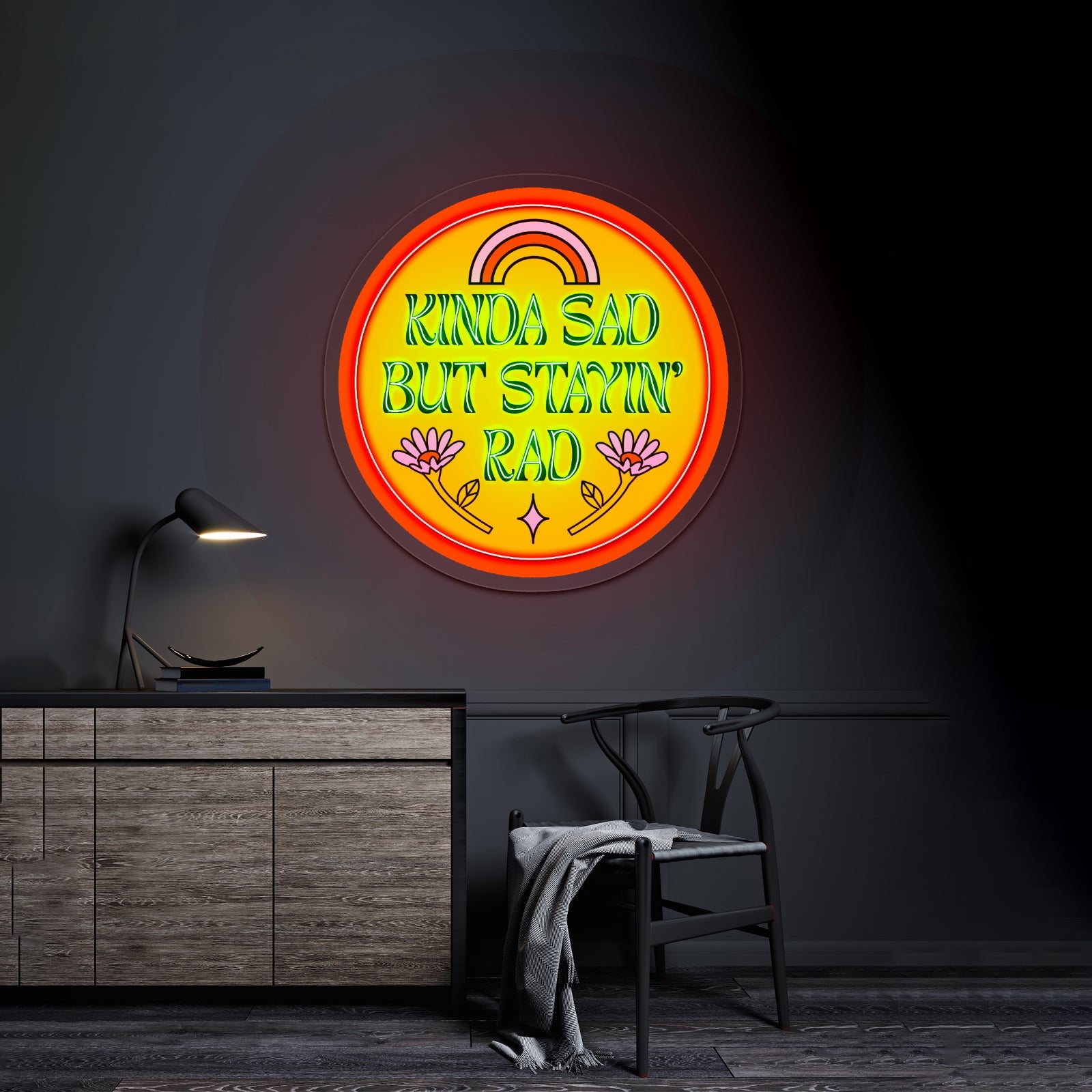 Kinda Sad But Stayin Rad Artwork Neon Sign Wall Art - Shineneon