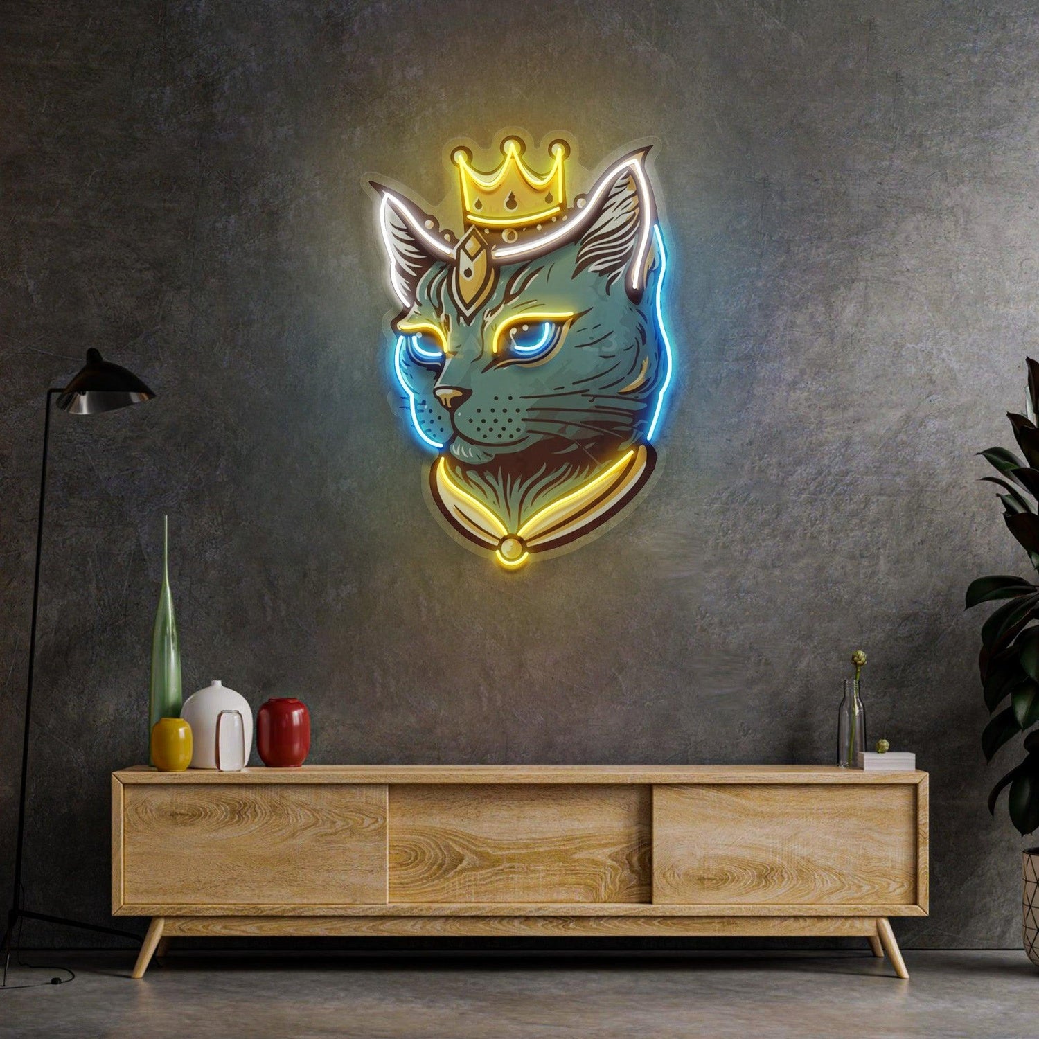 King Cat Crown Uv Printed Led Neon Sign For Indoor Wall Art Decor | Shineneon