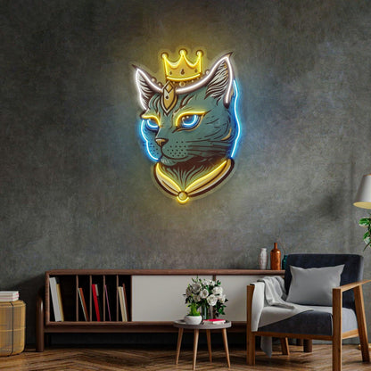 King Cat Crown Uv Printed Led Neon Sign For Indoor Wall Art Decor | Shineneon