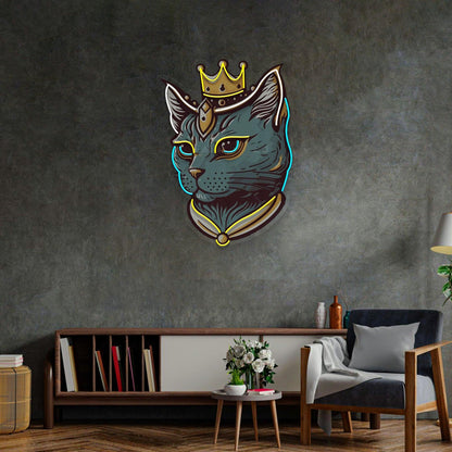 King Cat Crown Uv Printed Led Neon Sign For Indoor Wall Art Decor | Shineneon