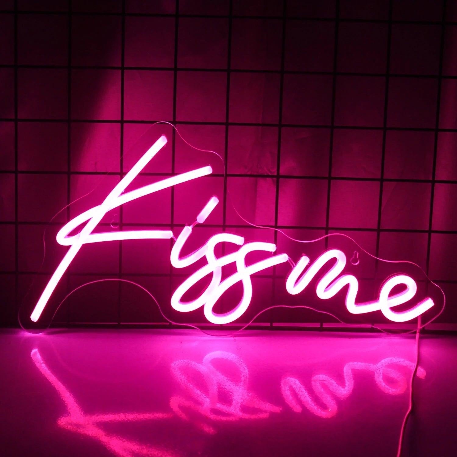 Kiss Me 5v Usb Led Neon Sign Romantic Pink Script For Bedroom Cafe Decor - Shineneon