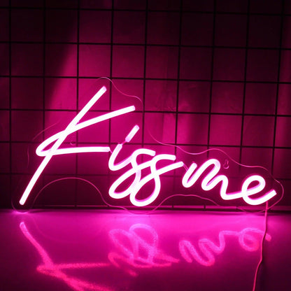 Kiss Me 5v Usb Led Neon Sign Romantic Pink Script For Bedroom Cafe Decor - Shineneon
