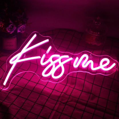 Kiss Me 5v Usb Led Neon Sign Romantic Pink Script For Bedroom Cafe Decor - Shineneon