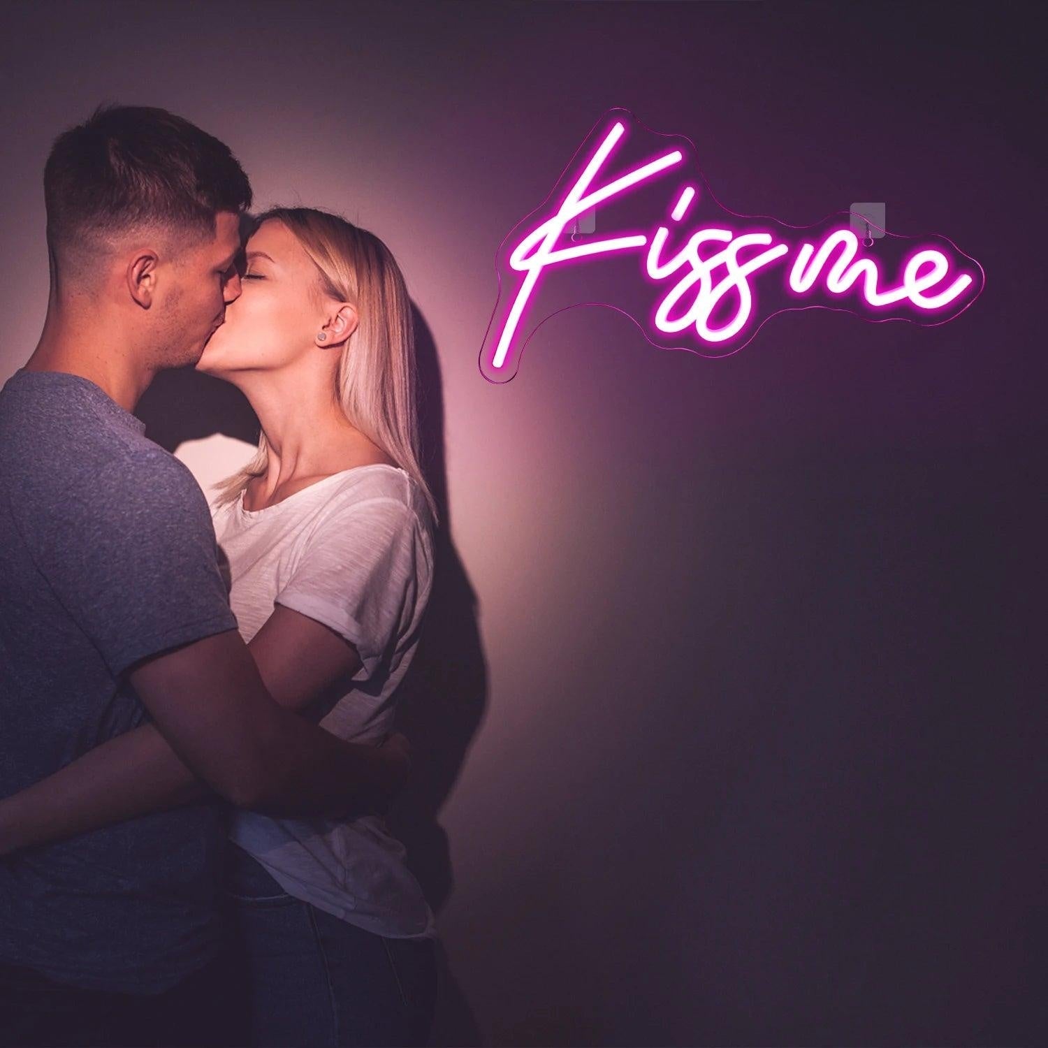 Kiss Me 5v Usb Led Neon Sign Romantic Pink Script For Bedroom Cafe Decor - Shineneon