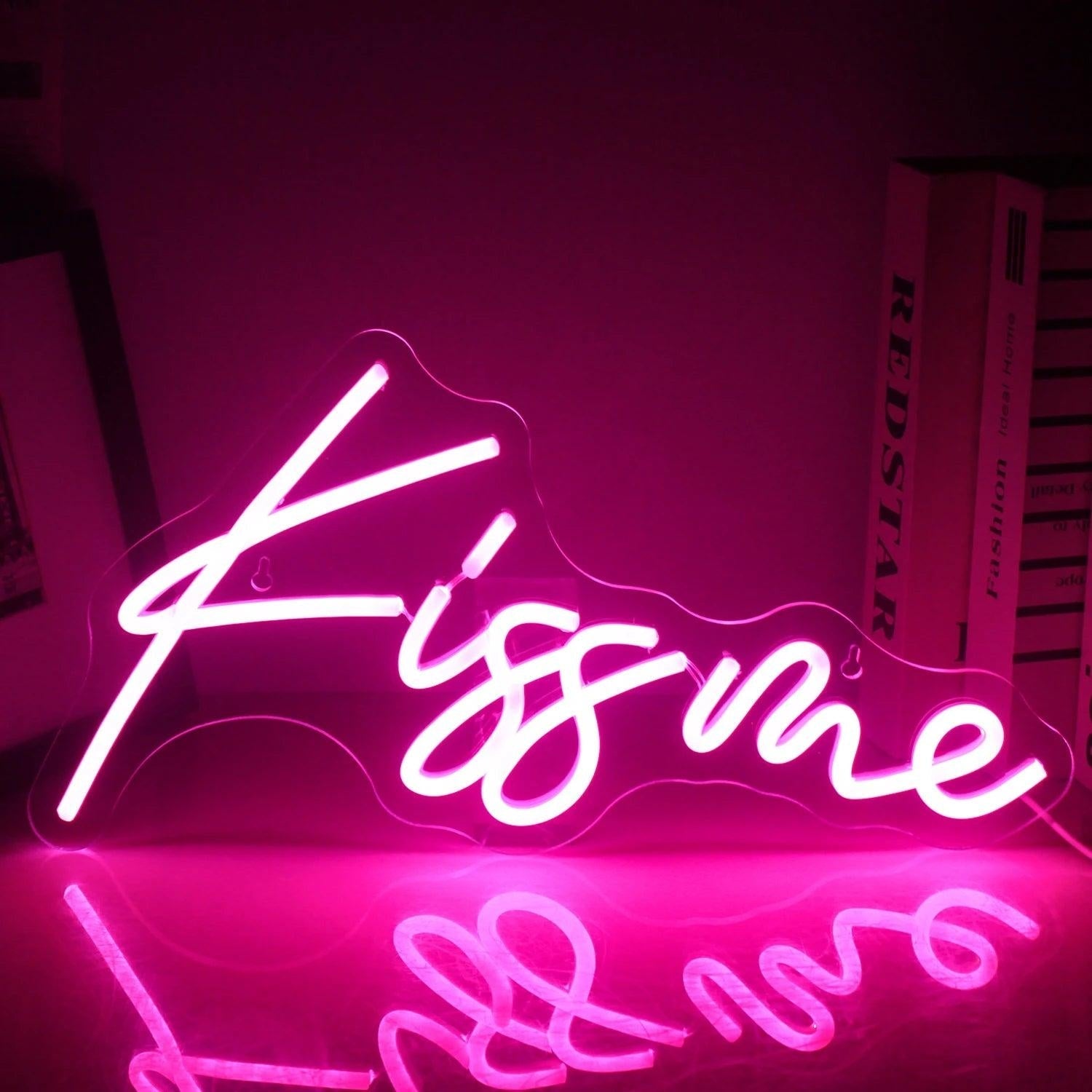 Kiss Me 5v Usb Led Neon Sign Romantic Pink Script For Bedroom Cafe Decor - Shineneon
