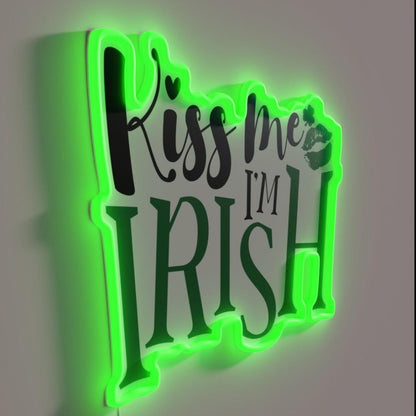 Kiss Me I M Irish Happy St Patricks Day Irish Holiday Lucky Clover Rgb Led Neon Sign - LED neon sign close-up detail
