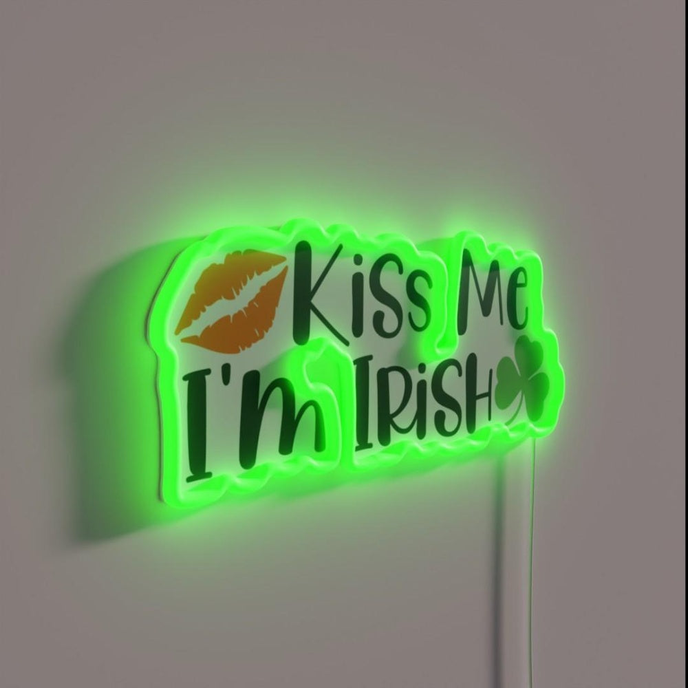 Kiss Me I M Irish Lips Happy St Patricks Day Irish Holiday Lucky Clover Rgb Led Neon Sign - LED neon sign close-up detail