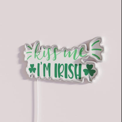 Kiss Me I M Irish Rgb Led Neon Sign - Neon sign mounted on wall in room