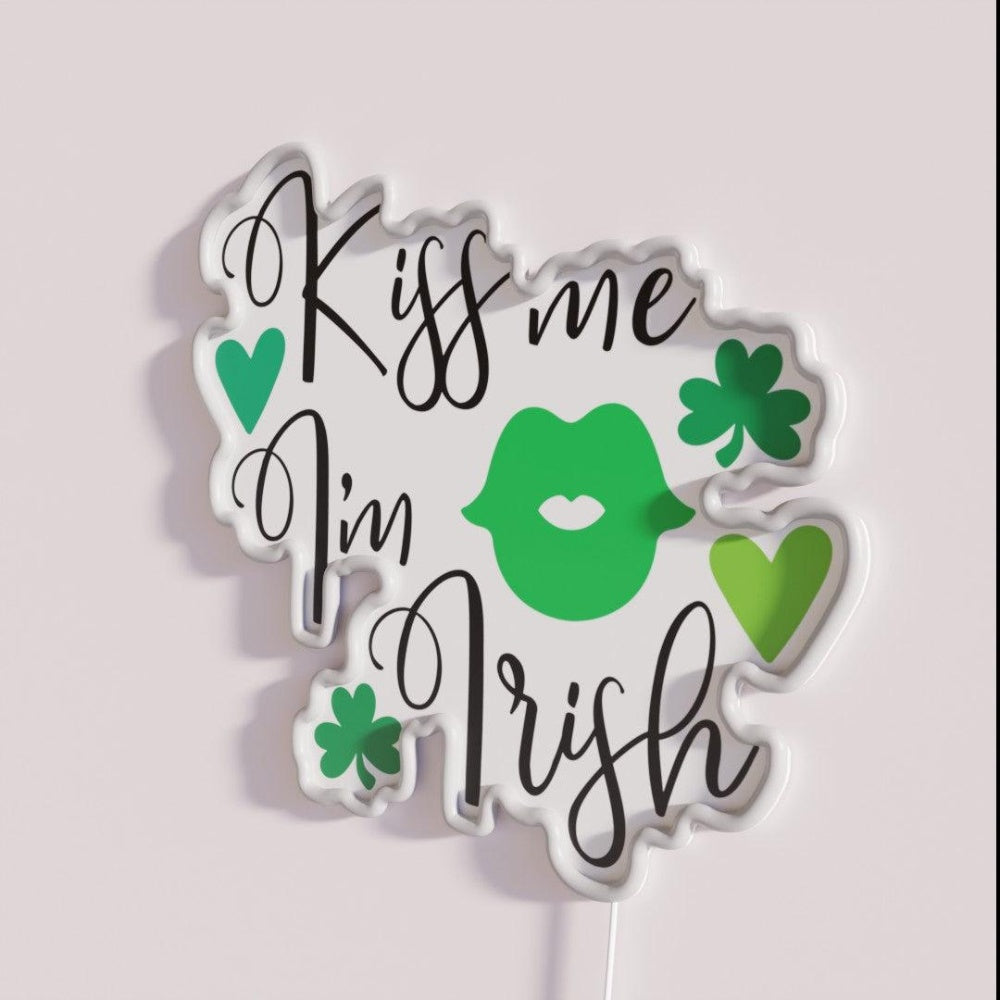 Kiss Me I M Irish Rgb Led Neon Sign Bar Art - Neon sign mounted on wall in room