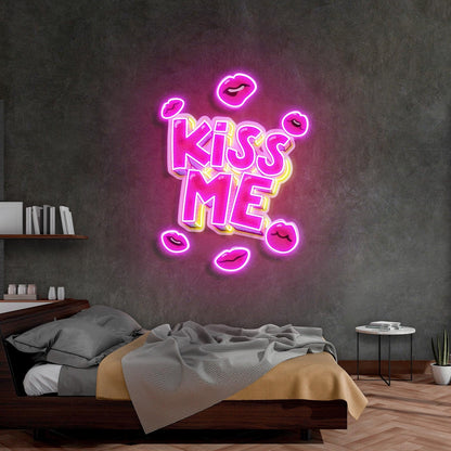 Kiss Me Lips Uv Printed Led Neon Sign For Bedroom Wall Art Decor | Shineneon