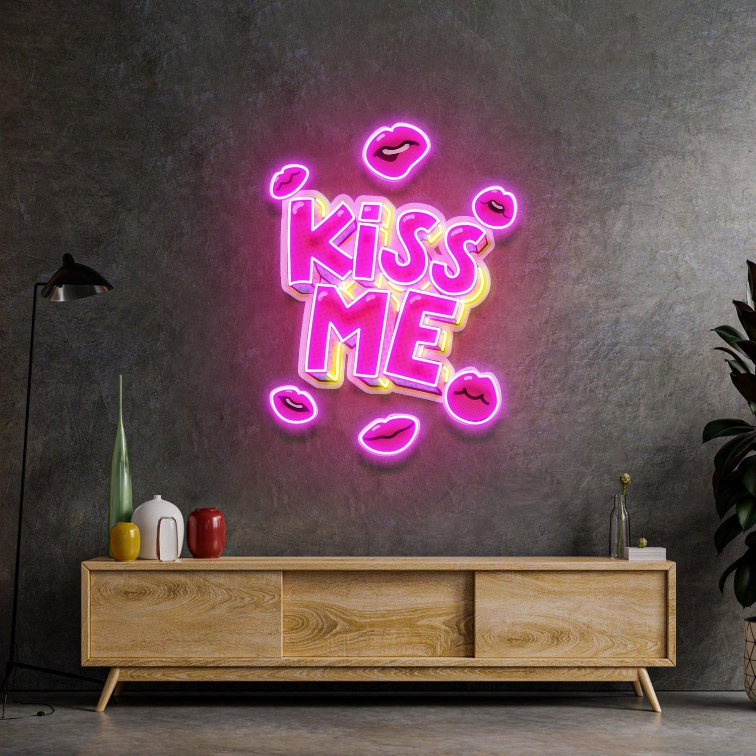 Kiss Me Lips Uv Printed Led Neon Sign For Bedroom Wall Art Decor | Shineneon