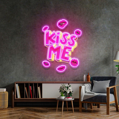 Kiss Me Lips Uv Printed Led Neon Sign For Bedroom Wall Art Decor | Shineneon