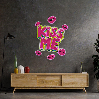 Kiss Me Lips Uv Printed Led Neon Sign For Bedroom Wall Art Decor | Shineneon