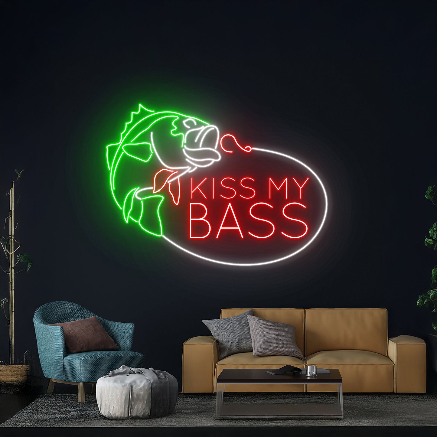 Kiss My Bass Fishing Neon Sign