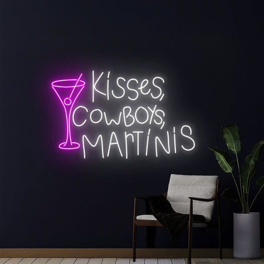 Kisses Cowboys Martinis Led Sign