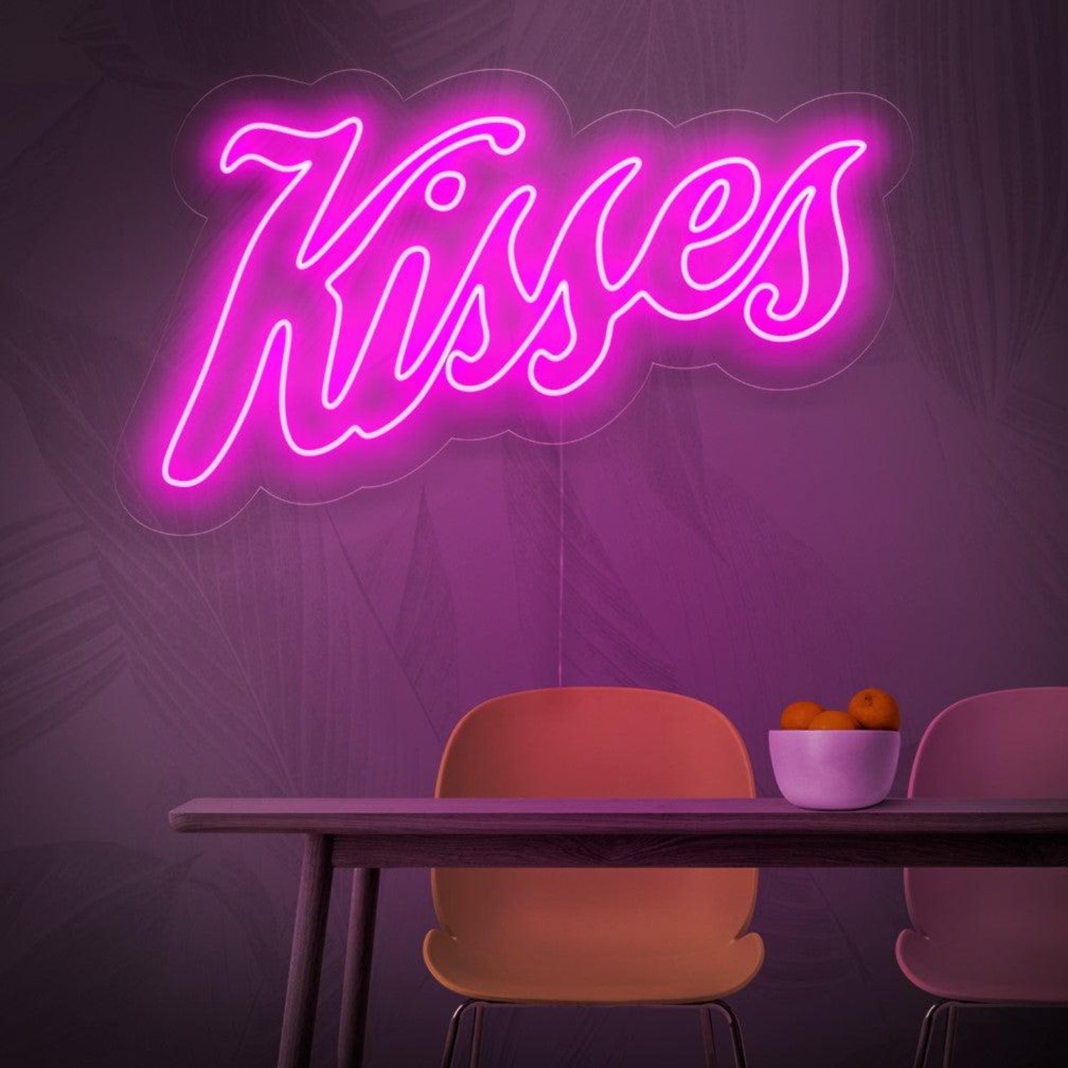 Kisses Pink Led Neon Sign For Romantic Cafe Home Decor | Shineneon