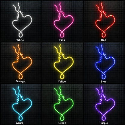 Kissing Couple Heart LED Neon Sign day and night comparison