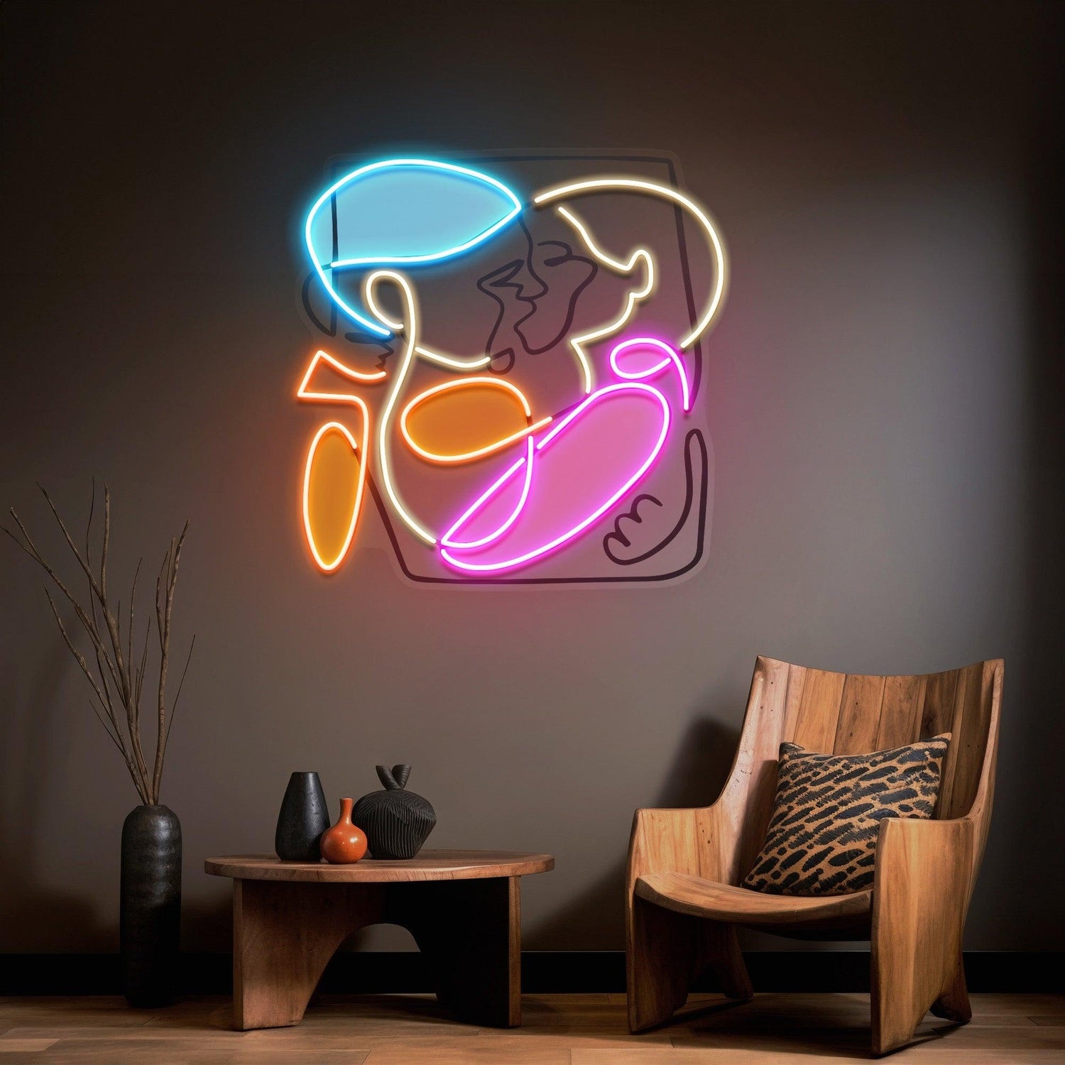 Kissing Faces Colorful Abstract Art Uv Printed Led Neon Sign For Artistic Indoor Decor | Shineneon