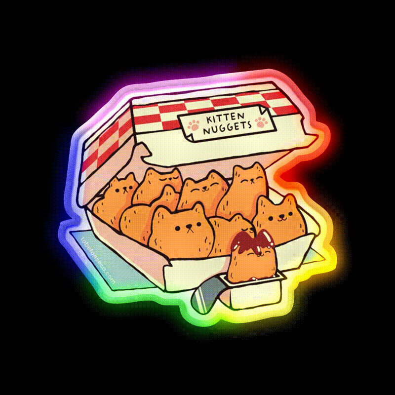 Kitten Nuggets Cat Fonseca Fast Food Led Neon Sign For Burger Place Rgb Color - LED neon sign close-up detail