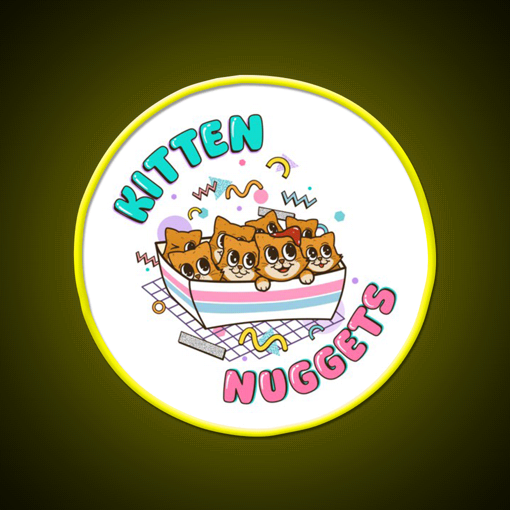 Kitten Nuggets Cute Funny 90S Fast Food Led Neon Sign For Burger Place Rgb Color - Custom LED neon sign front view