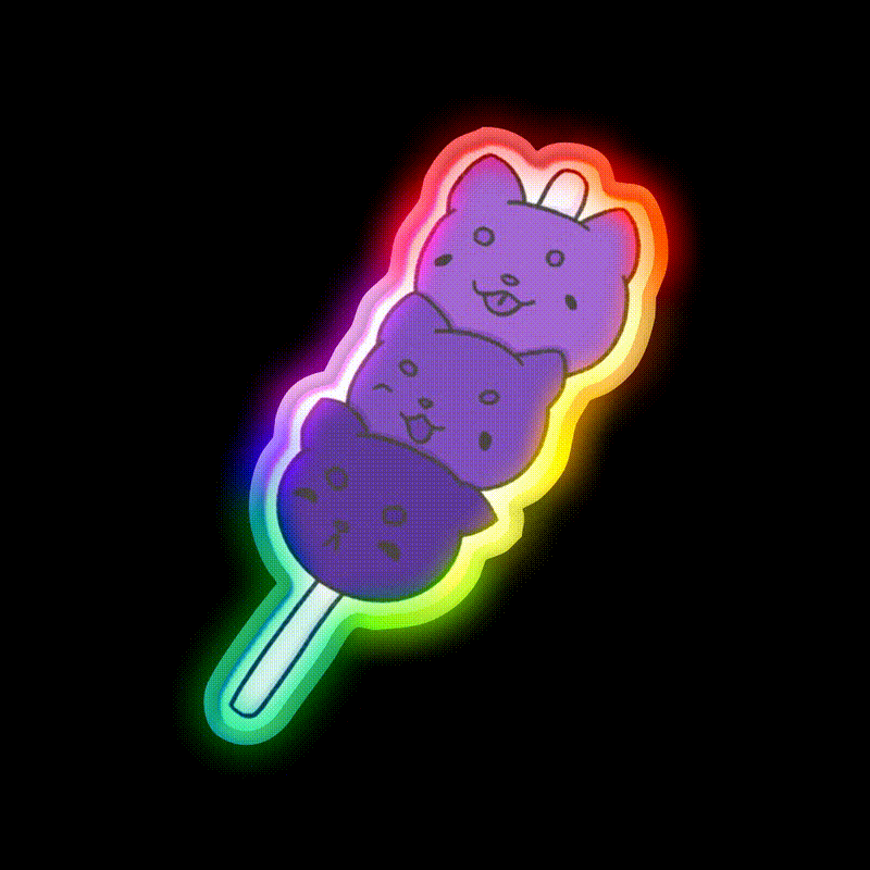 Kitty Cat Dango Snack Food Led Neon Sign Rgb Color - LED neon sign close-up detail