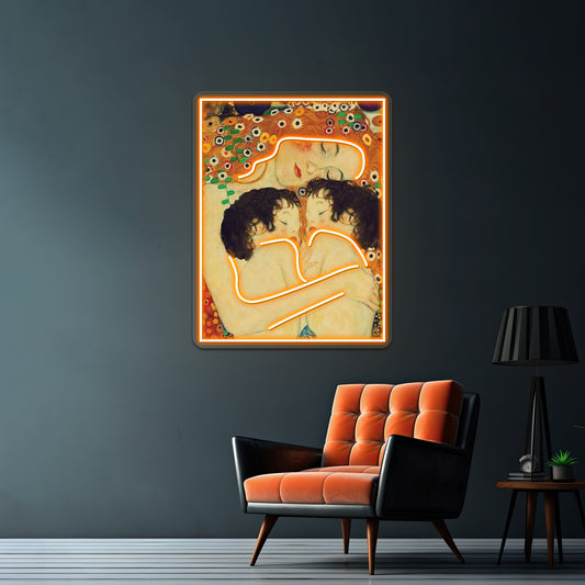 Klimt Three Ages Of Woman Mother And Child Wall Artwork Neon Signs