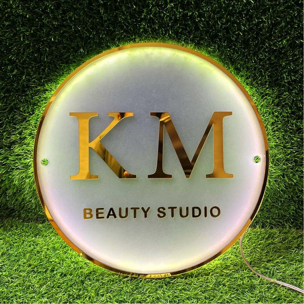 Km Beauty Studio Acrylic Business Logo Sign - Shineneon