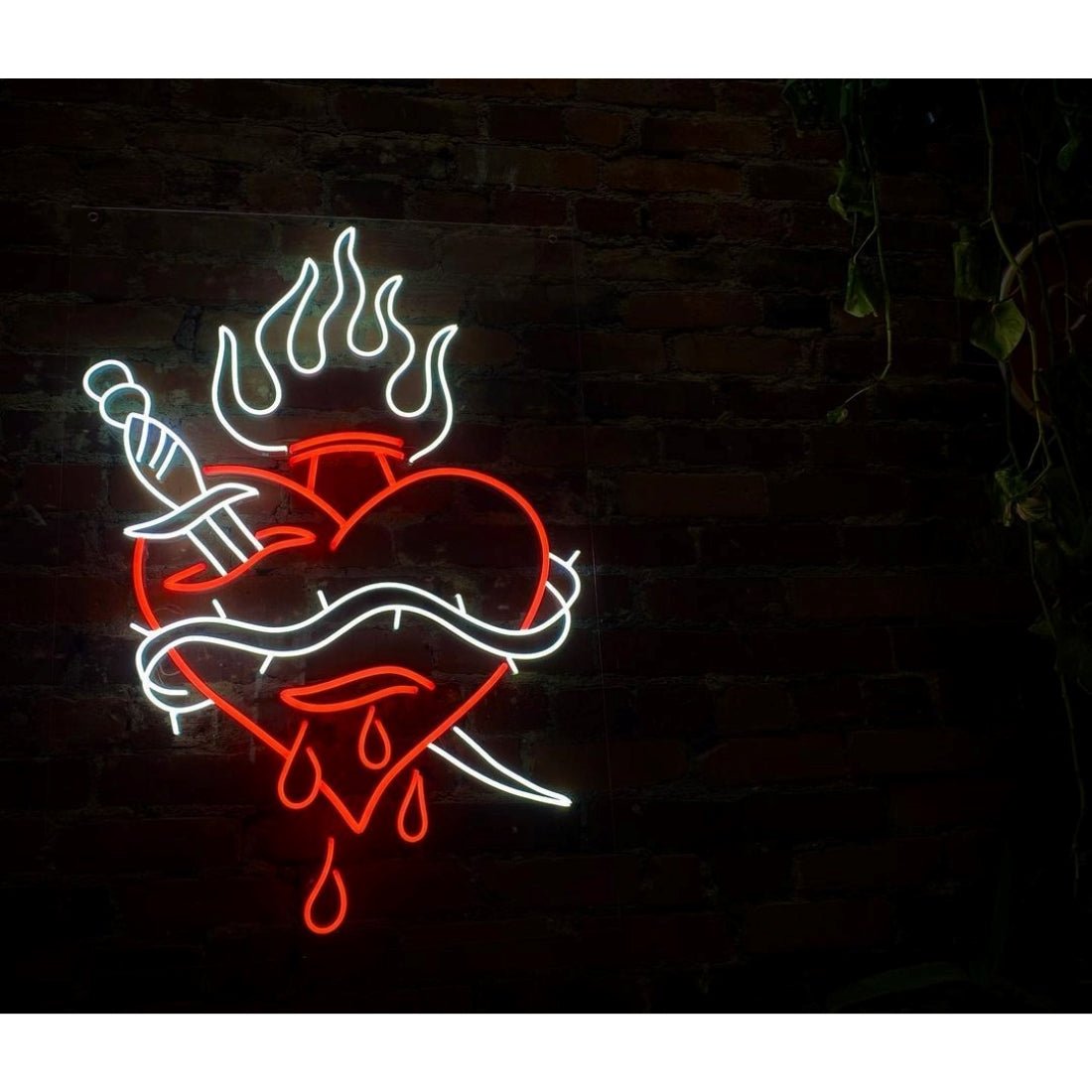 Knife In Heart Flames Led Sign Business Neon Sign - Shineneon