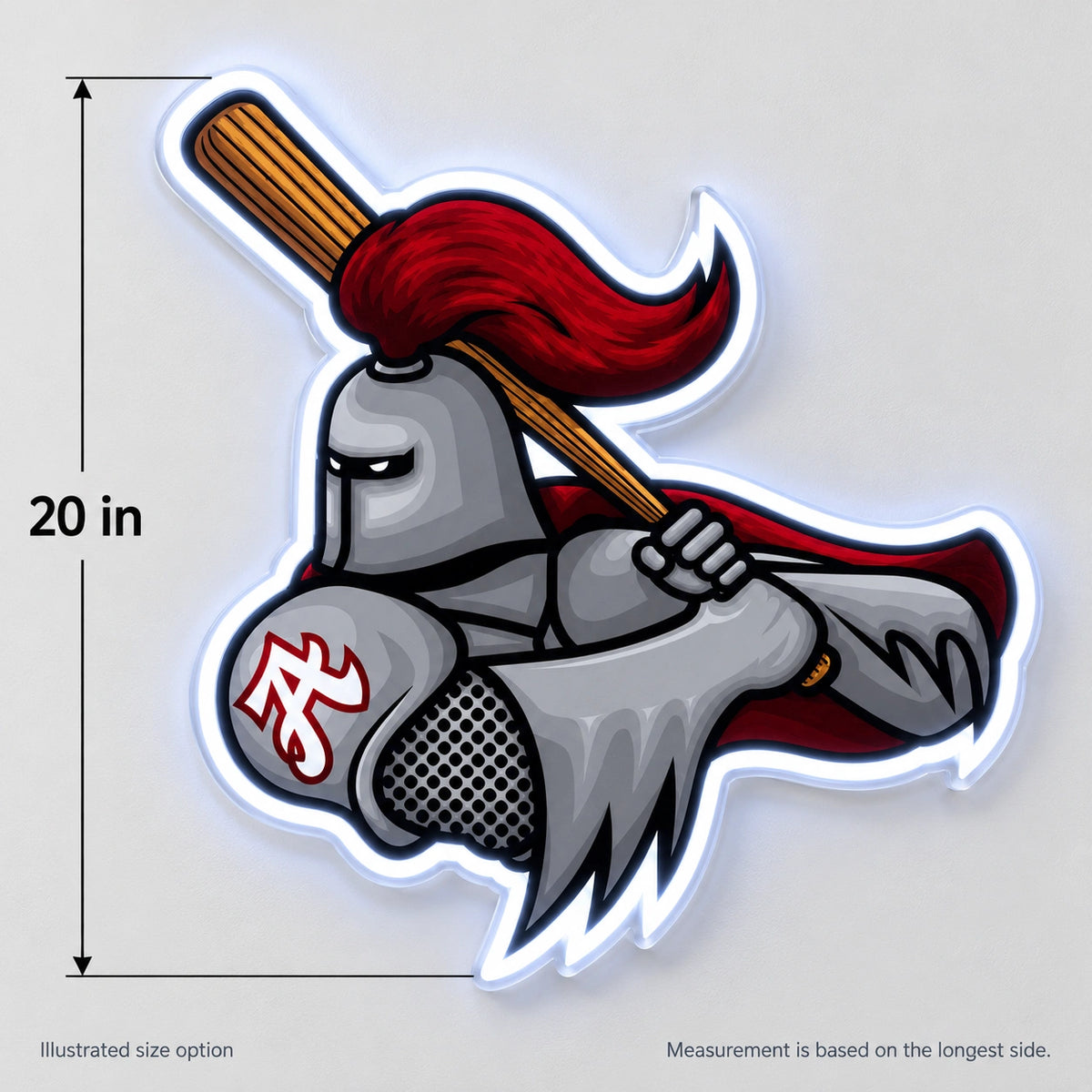 Knight Baseball Emblem Custom LED Neon Sign | d864b4cd42a4dc576c2b5622981fbf6b586d45e395c064f48f1b4805e3d8ac6c | dimensions