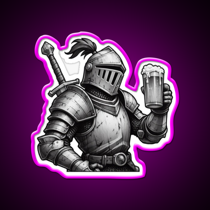 Knight With Beer Cheers Beer Bar Decor Led Neon Sign Rgb Color - Neon sign mounted on wall in room