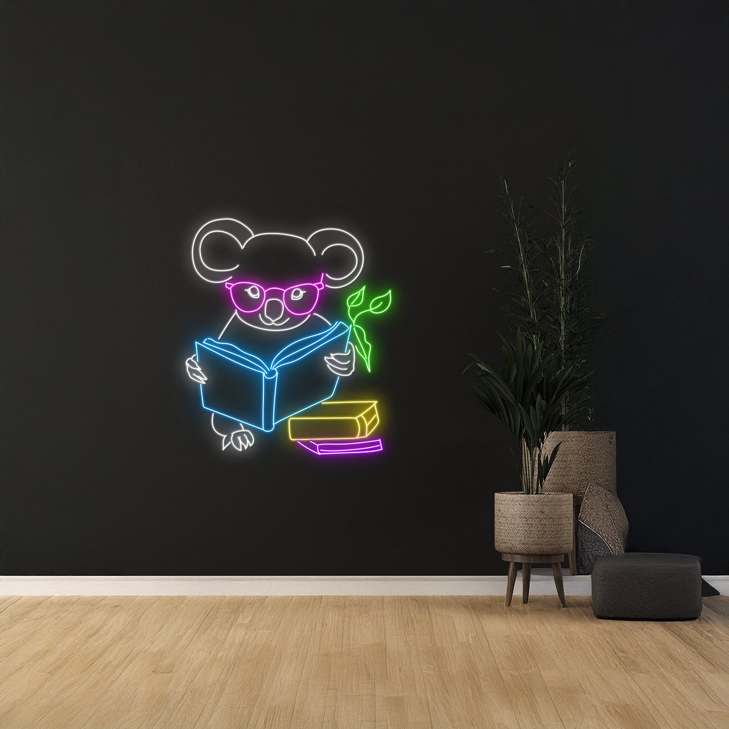 Koala Reading Book Neon Sign