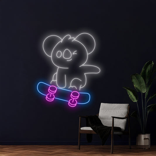 Koala Skateboarding Neon Sign