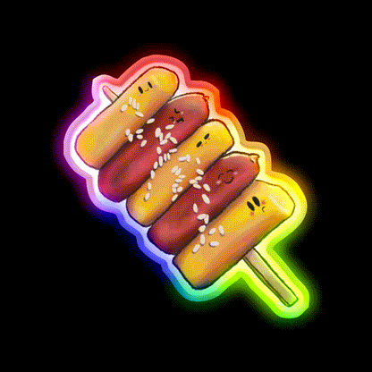 Korean So Tteok So Tteok Sausage Rice Cake Snack Food Led Neon Sign Rgb Color - LED neon sign close-up detail