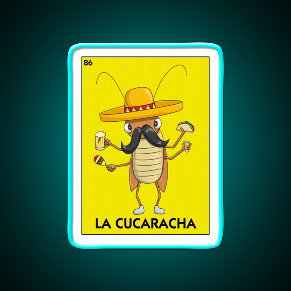 La Cucaracha Mexican Bingo With Taco And Beer Bar Decor Led Neon Sign Rgb Color - Size and dimension reference