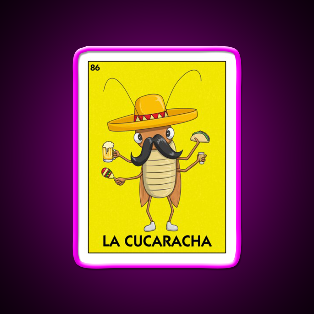 La Cucaracha Mexican Bingo With Taco And Beer Bar Decor Led Neon Sign Rgb Color - Neon sign mounted on wall in room