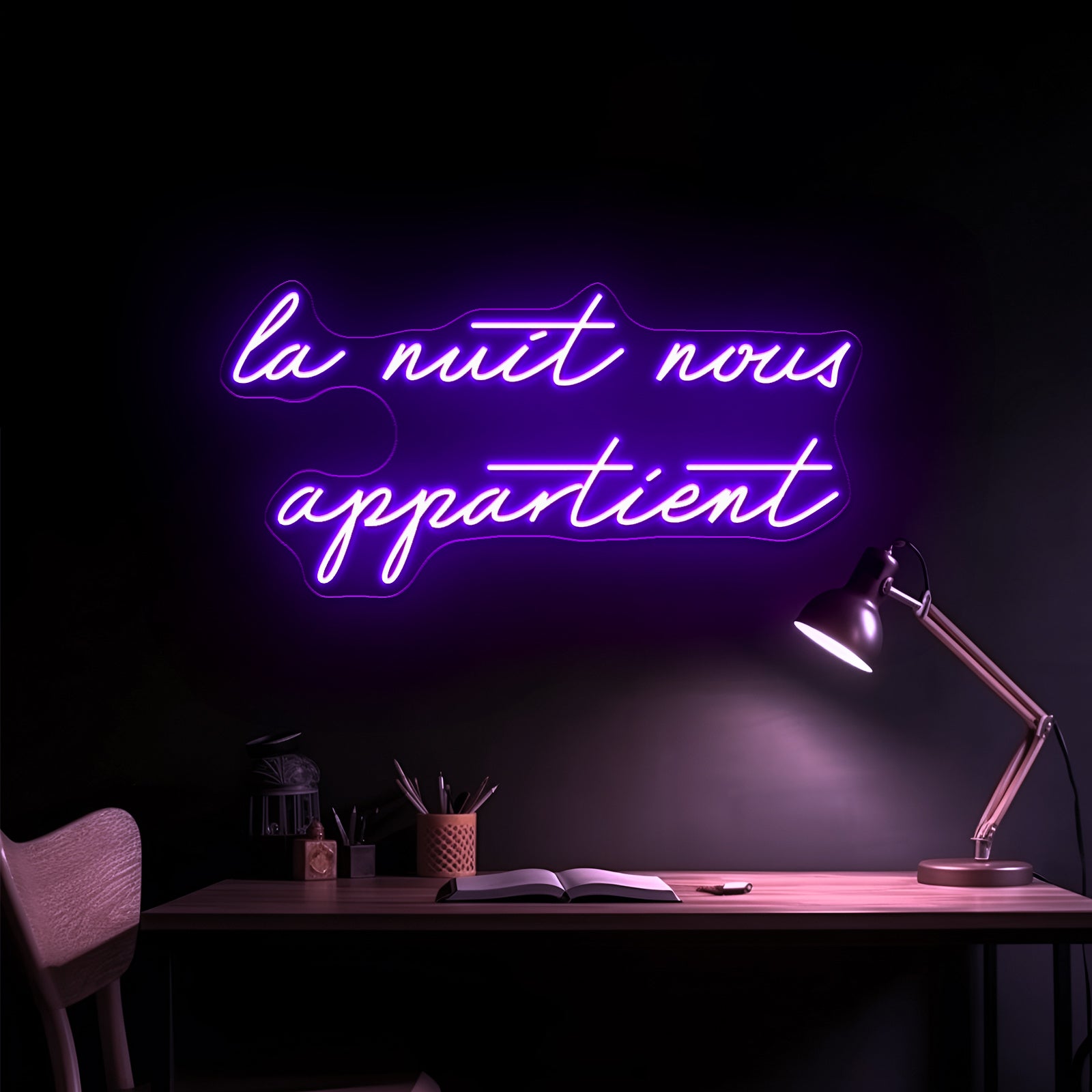 La Nuit Nous Appartient Led Neon Sign With Free Shipping - Neon sign mounted on wall in room