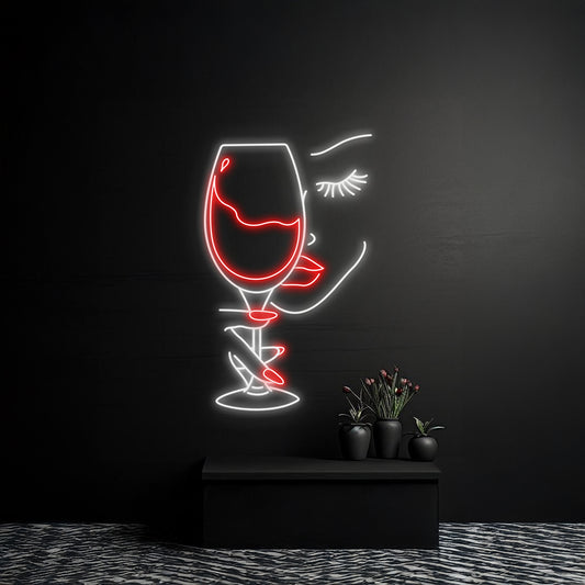 Lady Drinking Wine Neon Sign