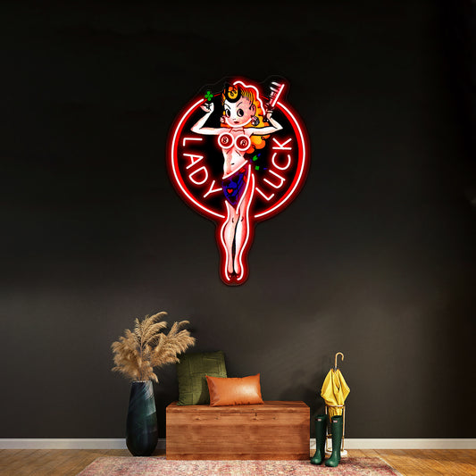 Lady Luck Artwork Neon Light Signs Custom