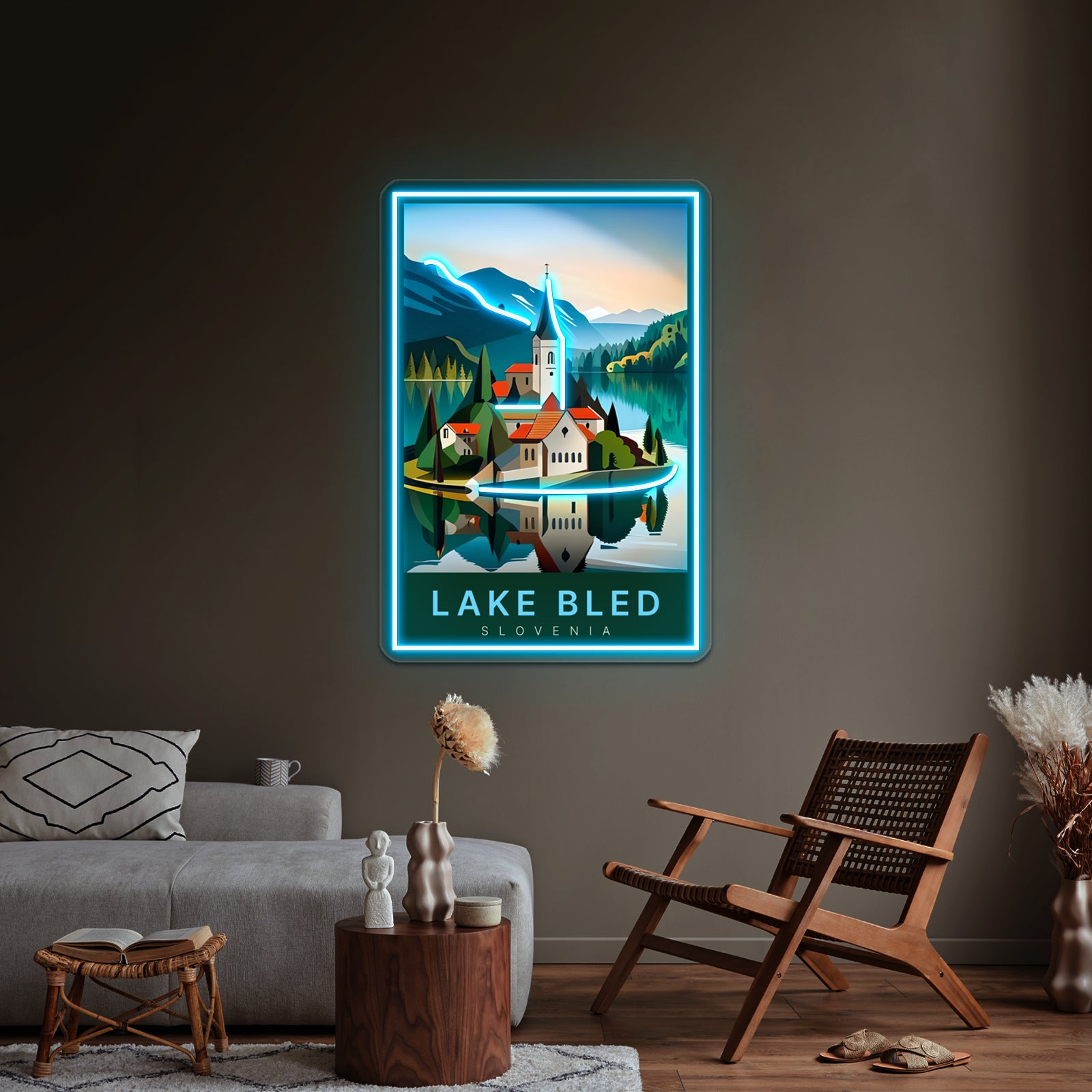 Lake Bled Digital Art Illustration Travel Poster Wall Artwork Neon Signs | Shineneon