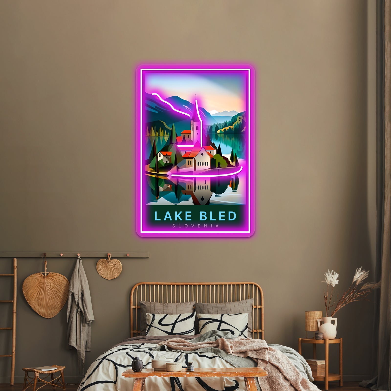 Lake Bled Digital Art Illustration Travel Poster Wall Artwork Neon Signs | Shineneon