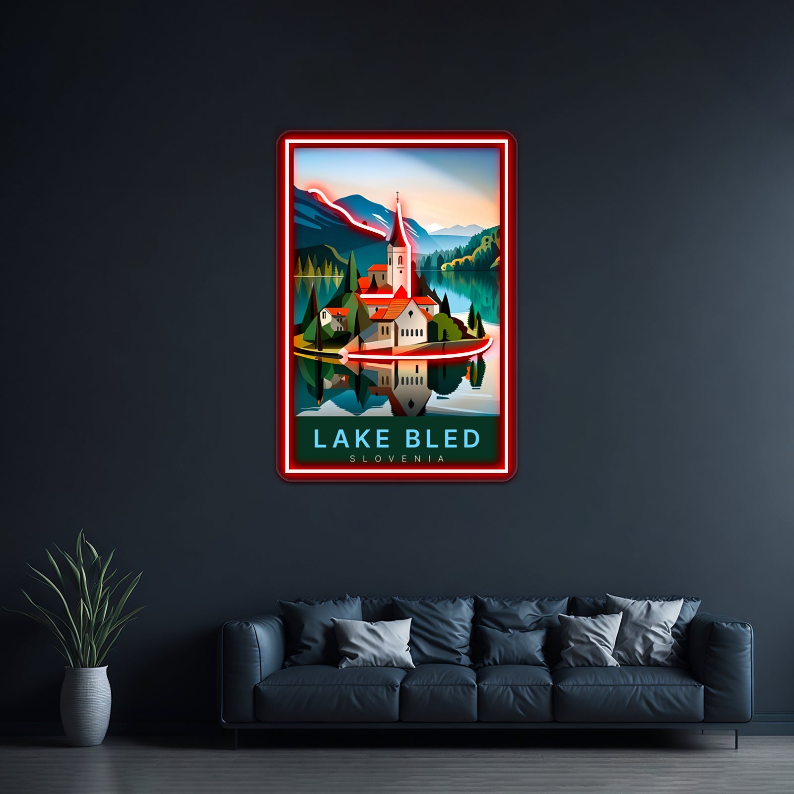 Lake Bled Digital Art Illustration Travel Poster Wall Artwork Neon Signs | Shineneon