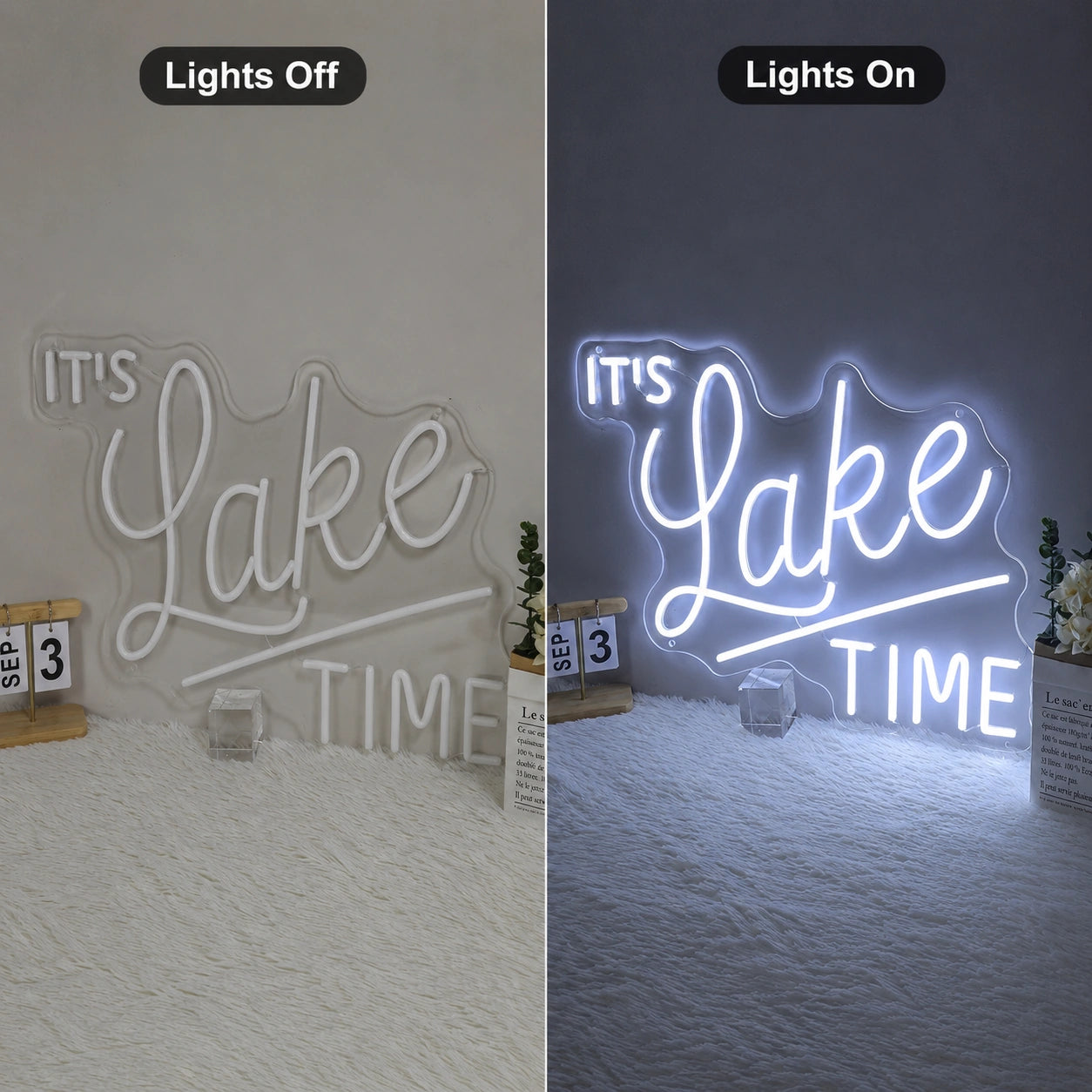 Lake Time Neon Sign LED Neon Sign day and night comparison